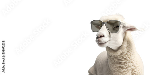 Closeup portrait of funny sheep wearing sunglasses over png background created with Ai