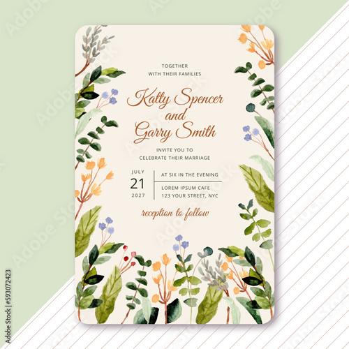 wedding invitation with wildflower watercolor frame