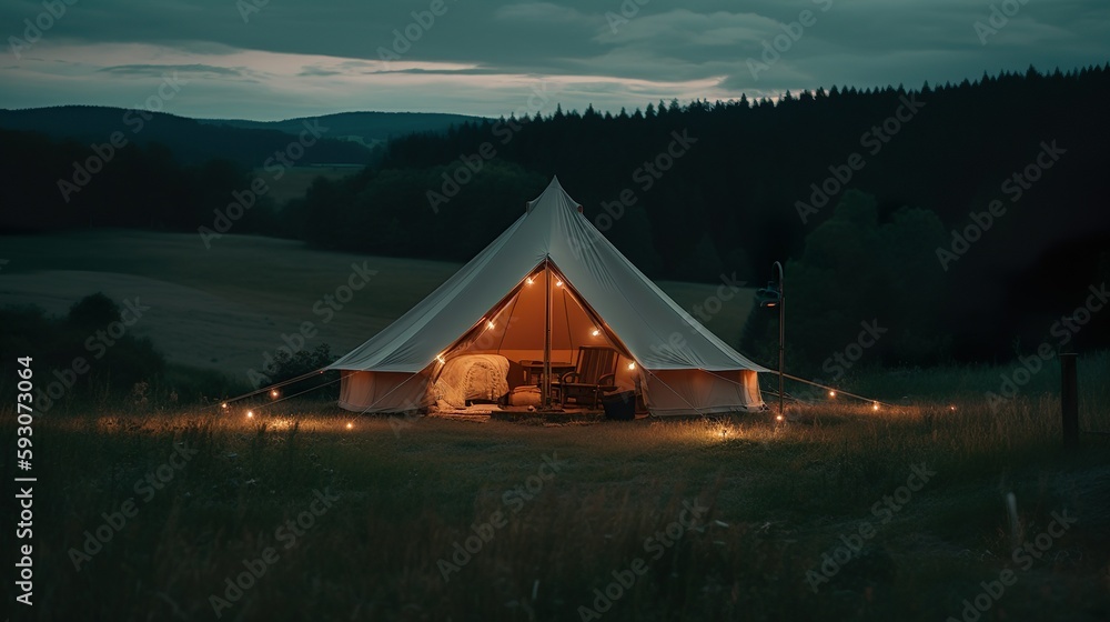 Tent in a landscape. AI