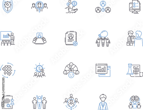 Manager outline icons collection. Supervisor, Leader, Administrator, Director, Organizer, Strategist, Advisor vector and illustration concept set. Controller, Coordinator, Conductor linear signs