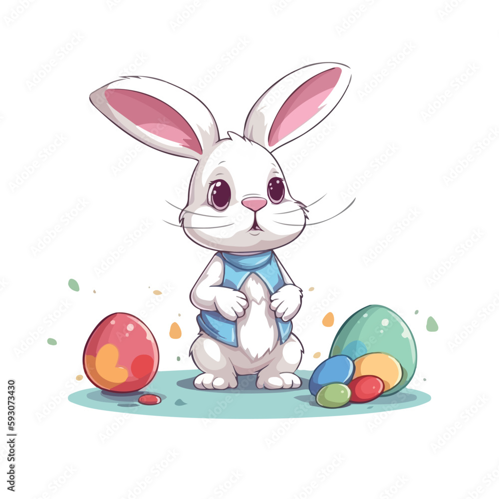 Fototapeta premium Easter Rabbit With Colorful Easter Eggs