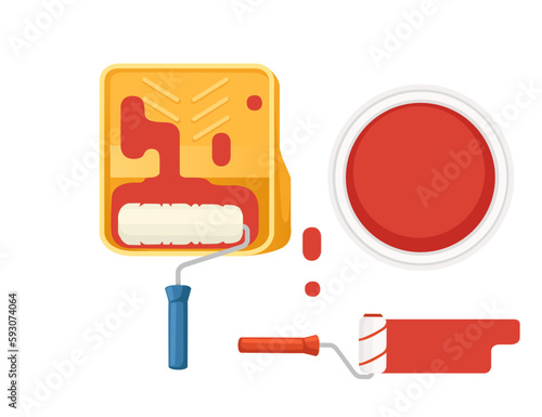 Home renovation with paint roller and acryl matt vector illustration isolated on white background