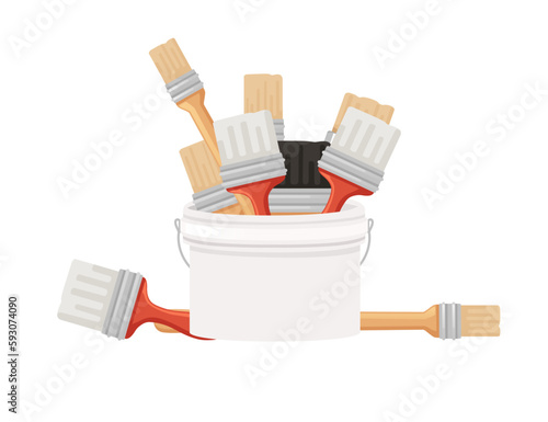 Home renovation. Man and woman painting the wall in new apartment. Vector illustration.