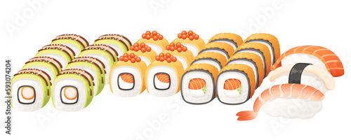 Set of sushi roll food delivery service menu vector illustration on white background