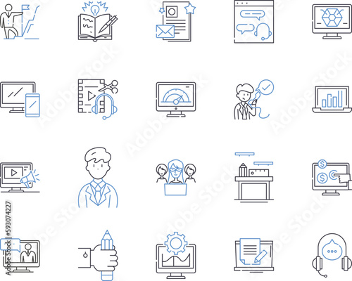 Remote team outline icons collection. Remote, Team, Digital, Workforce, Networked, Contractors, Connected vector and illustration concept set. Offsite, Telecommuting, Distributed linear signs