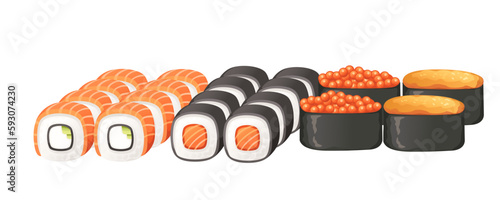 Set of sushi roll food delivery service menu vector illustration on white background