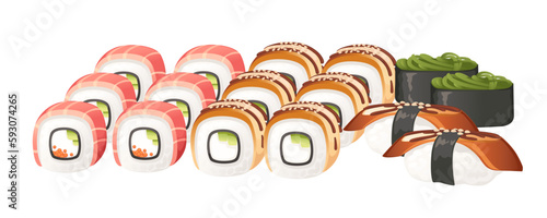 Set of sushi roll food delivery service menu vector illustration on white background