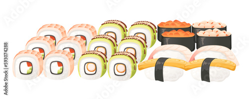 Set of sushi roll food delivery service menu vector illustration on white background