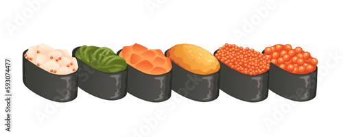 Set of sushi roll food delivery service menu vector illustration on white background