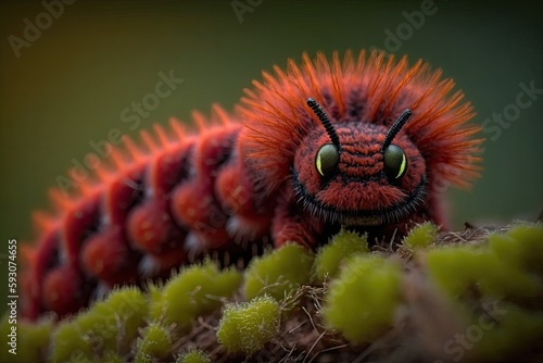 macro photography, caterpillar of the cinnabar moth. Generative AI