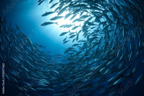 Canvastavla School of fish swimming under water of sea