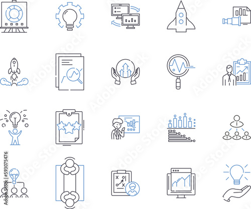 Strategy and brainstorming outline icons collection. Strategy, Brainstorming, Planning, Analyzing, Conceptualizing, Ideating, Thinking vector and illustration concept set. Innovating, Assessing