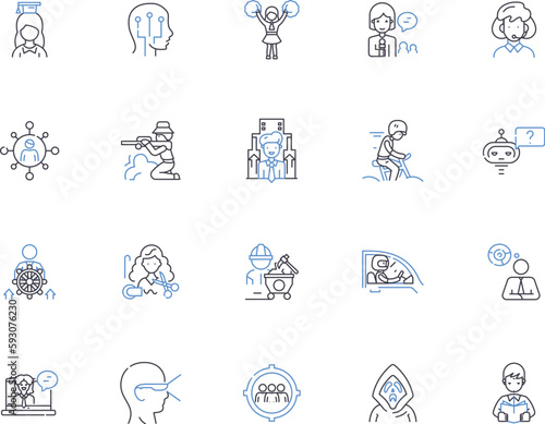 Avatars outline icons collection. Avatars, Digital, Virtual, Figures, Online, Identities, Bots vector and illustration concept set. Characters, Representations, Digitalized linear signs