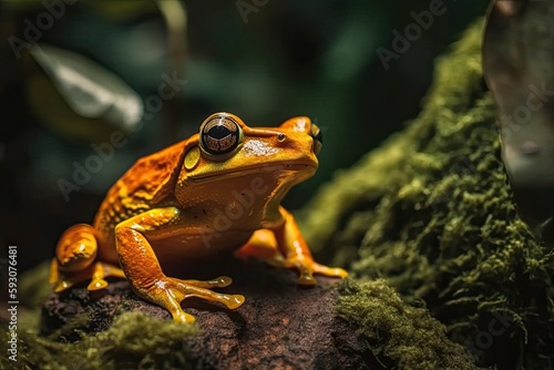 A close-up view of a flying frog on moss. Generative AI