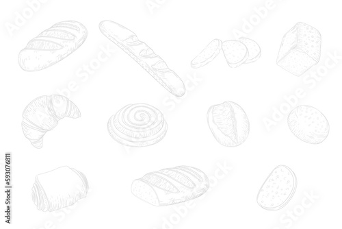 Bakery products hand drawn style for postcard or banner design vector illustration on white background © An-Maler