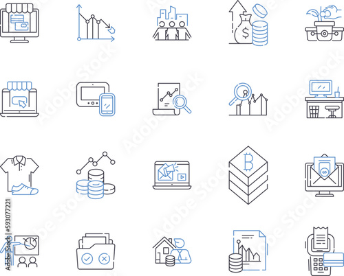 Store and profit outline icons collection. Retail, Shop, Profit, Merchandise, Market, Inventory, Merchandize vector and illustration concept set. Earnings, Sale, Gain linear signs