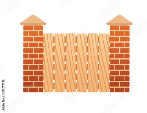Wooden brick fence vector illustration isolated on white background