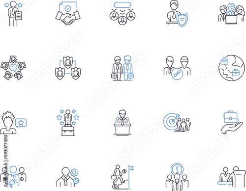 Administration outline icons collection. Management, Leadership, Oversight, Governance, Operation, Supervision, Direction vector and illustration concept set. Coordination, Executing, Controlling