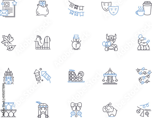 Celebrating people outline icons collection. Commemorate, Salute, Commend, Admire, Honour, Appreciate, Praise vector and illustration concept set. Cherish, Congratulate, Revere linear signs