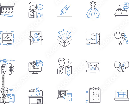 Digitall Freelance outline icons collection. Digital, Freelance, Contractor, Remote, Outsourcing, Gig, Consultant vector and illustration concept set. Part-time, Self-employed, Entrepreneur linear