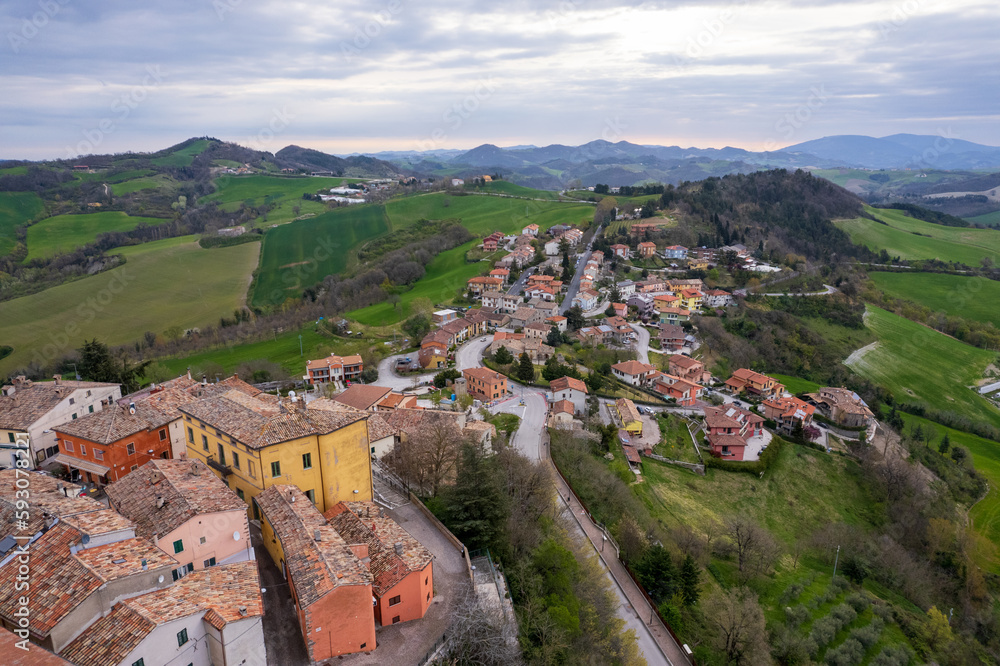 Aerial view of Peglio village in Italy