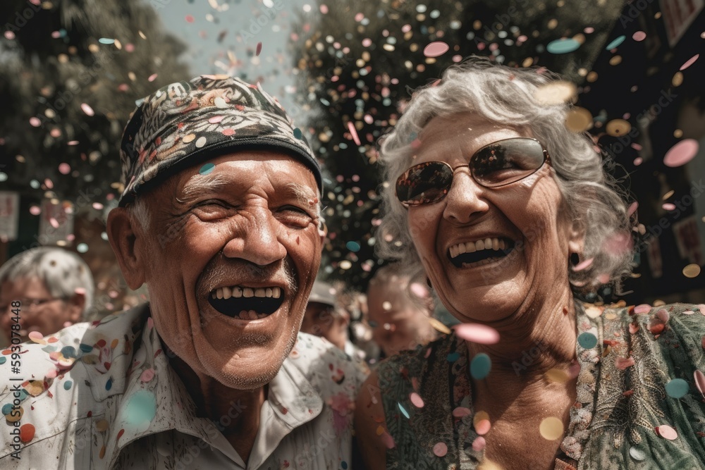 Heartwarming moment captured at a lively pride festival, where confetti rains down Generative AI