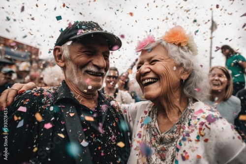 Heartwarming moment captured at a lively pride festival, where confetti rains down Generative AI