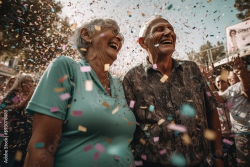 Heartwarming moment captured at a lively pride festival, where confetti rains down Generative AI © ChaoticMind