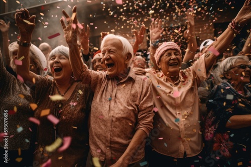 Heartwarming moment captured at a lively pride festival, where confetti rains down Generative AI photo