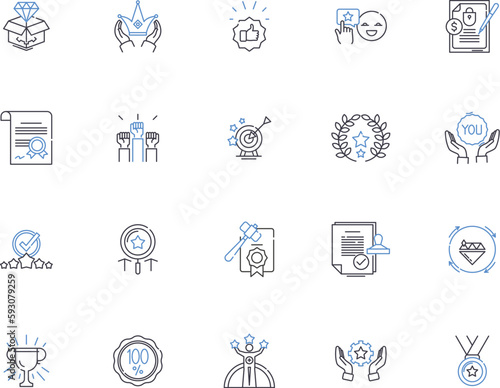 Awards outline icons collection. Awards, accolades, honors, prizes, recognitions, accolades, laurels vector and illustration concept set. rewards, distinctions, tributes linear signs