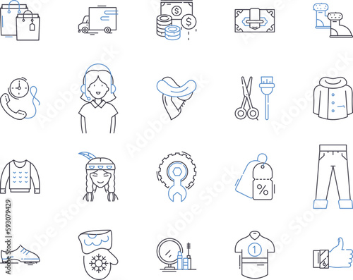 Shop and customer outline icons collection. Shop, Customer, Shopping, Buyer, Store, Purchaser, Retail vector and illustration concept set. Buy, Merchant, Seller linear signs