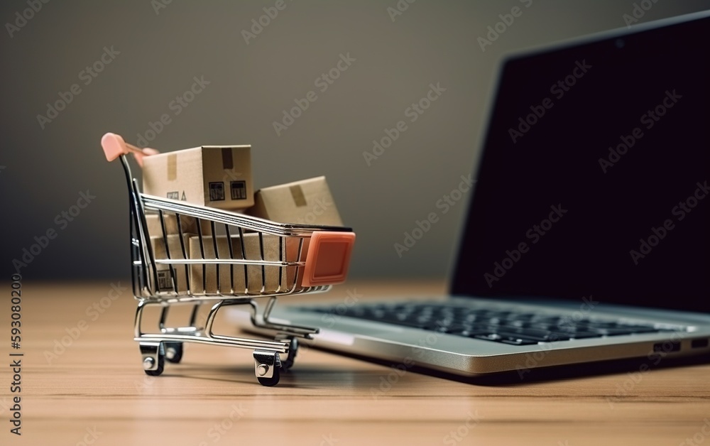 shopping cart on laptop.  Generative AI