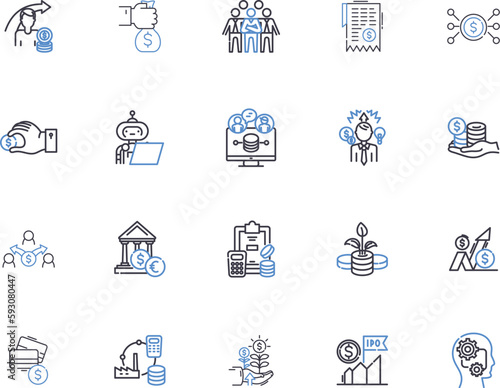 Making money outline icons collection. Earn, Earnings, Gains, Invest, Investing, Profit, Profitable vector and illustration concept set. Prosper, Riches, Accrue linear signs