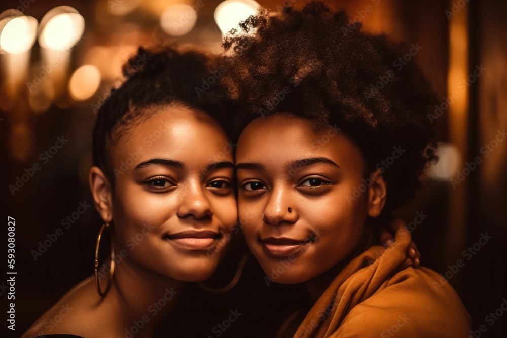 A tender moment captured between two black lesbian girls, Generative AI A tender moment captured between two black lesbian girls, Generative AI