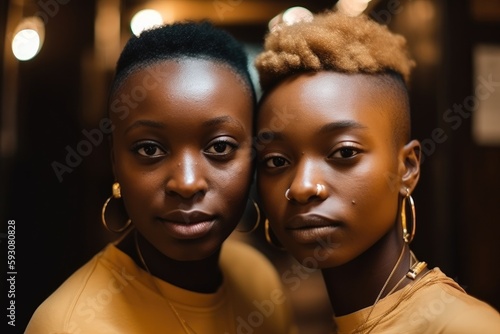 A tender moment captured between two black lesbian girls, Generative AI