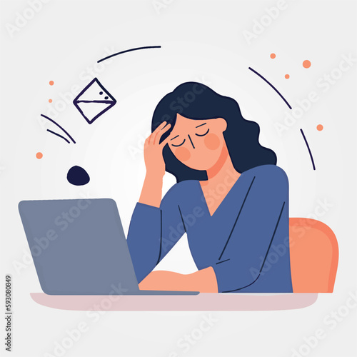 woman with headache tired from work photo