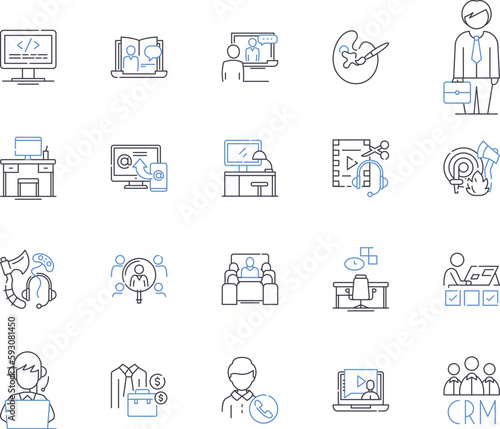 Digitall Freelance outline icons collection. Digital, Freelance, Contractor, Remote, Outsourcing, Gig, Consultant vector and illustration concept set. Part-time, Self-employed, Entrepreneur linear