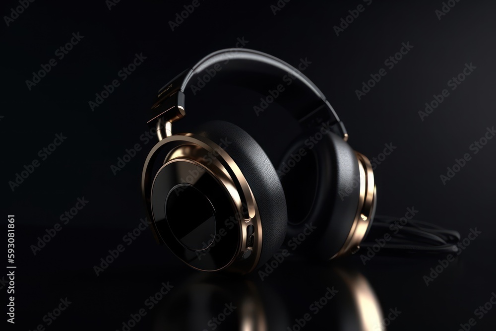 Fototapeta premium A luxury and expensive headphone on a clean black background - Generative AI