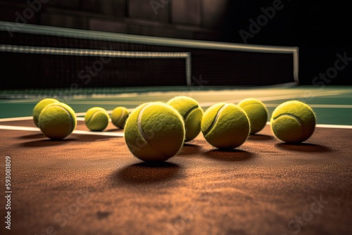 View of several tennis balls on a court © Hector Pertuz