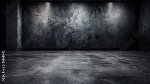 Dark, Dirty Retro Room with Grunge Concrete Floor and Wall Background: Generative AI
