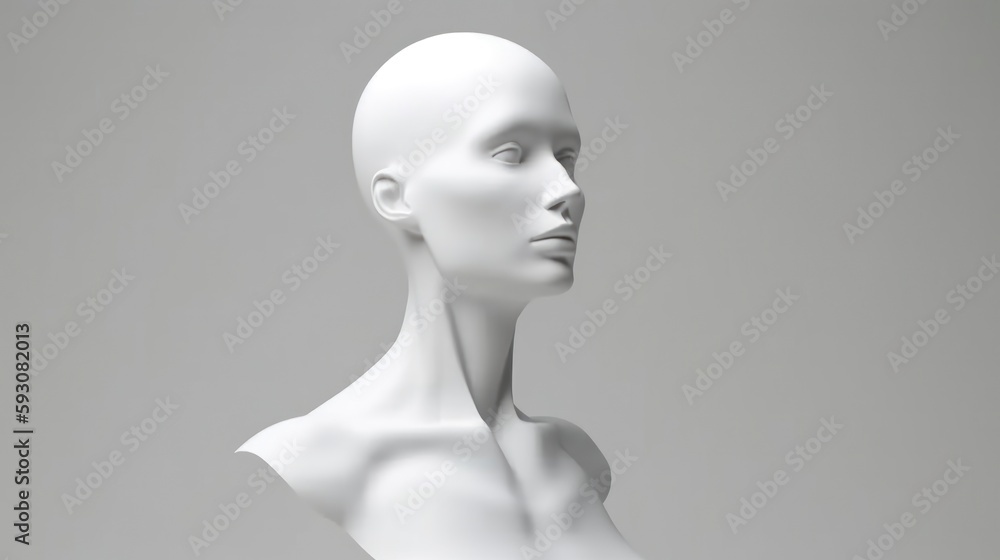 3D Rendered Blank Mannequin Head - White Plastic Sculpture for Fashion, Art, and Marketing Display, generative ai  - obrazy, fototapety, plakaty 