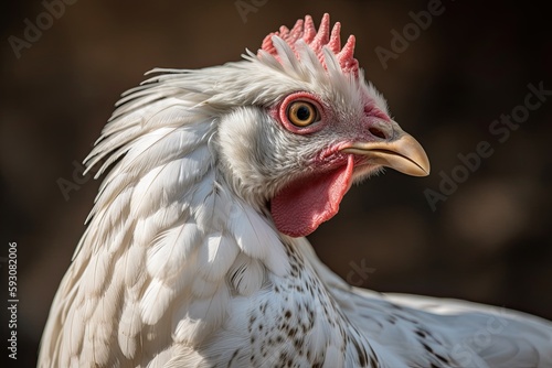 The Beauty of a White Brahma Chicken: a Portrait of a Domestic Bird on the Farm. Generative AI