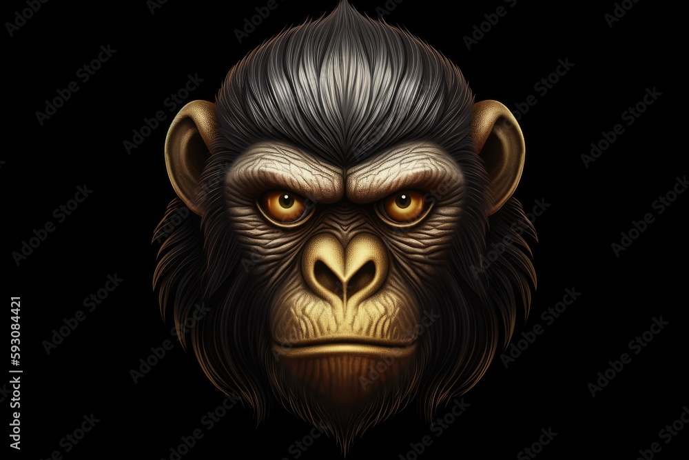 monkeys face with a dark background. Generative AI