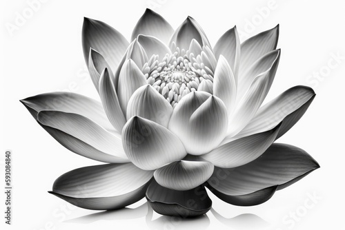 Lotus flower in black and white, isolated on a white backdrop. clipping path containing file. Generative AI