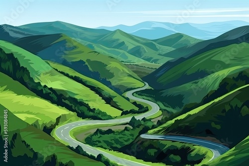 scenic mountain road with winding curves and breathtaking views. Generative AI