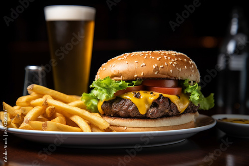 An succulent grilled hamburger with melted cheese  ready to be devoured - AI Technology