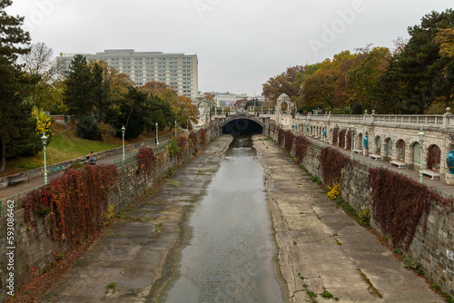 Water channel in Wien, shallow river canal