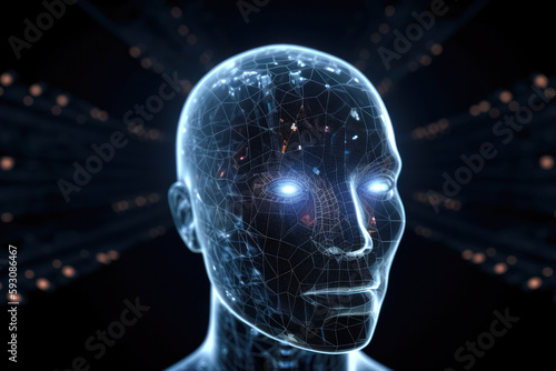 Highly advanced artificial intelligence for the future rise in technological singularity using deep learning algorithms, human android concept, high quality generative ai