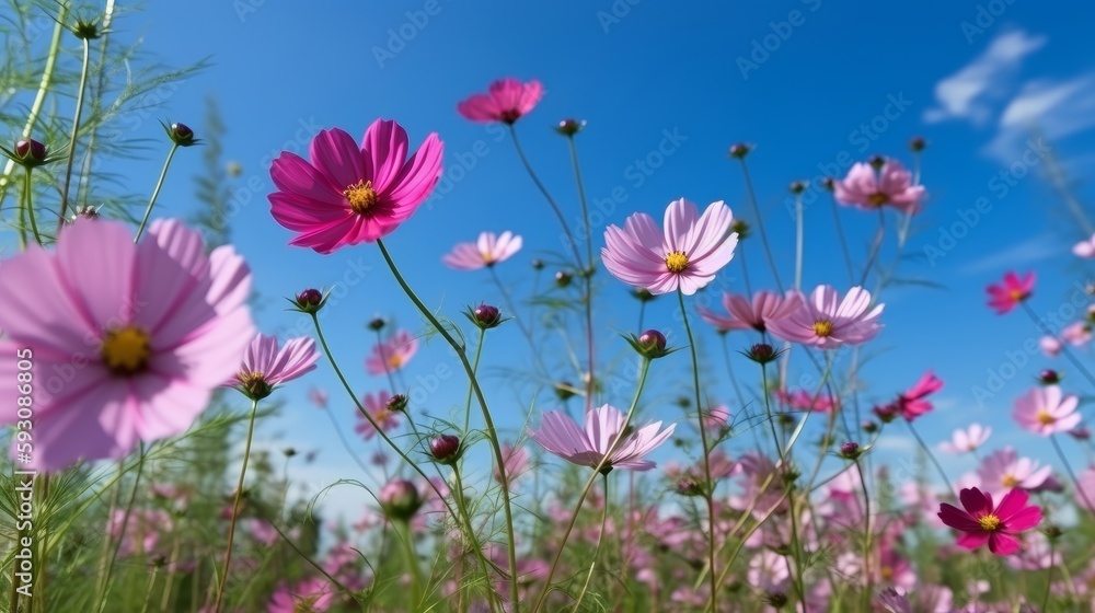 Flawless Cosmos Flowers with Delicate Pedicels in a Beautiful field