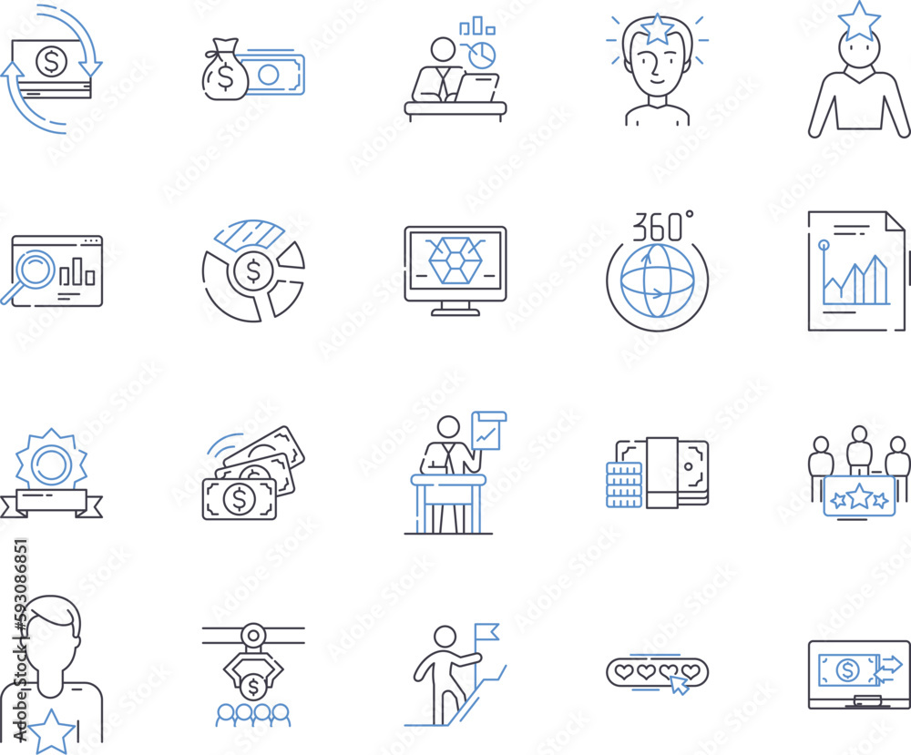 Financial achievment outline icons collection. Wealth, Prosperity, Profit, Savings, Investment, Capital, Value vector and illustration concept set. Income, Assets, Returns linear signs